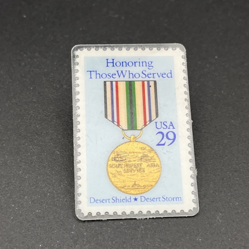 USPS Stamp Honoring Those‎ Who Served Desert Storm Shield Plastic Lapel Hat Pin
